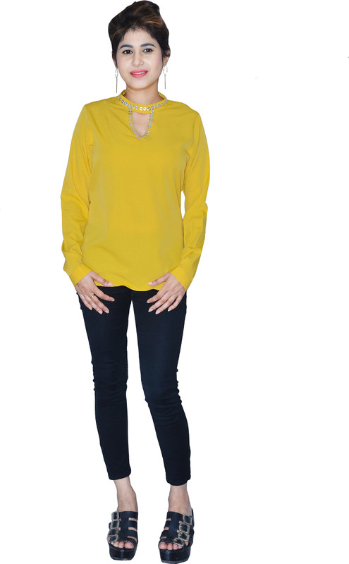tunesia Party Full Sleeve Embroidered Women Yellow Top