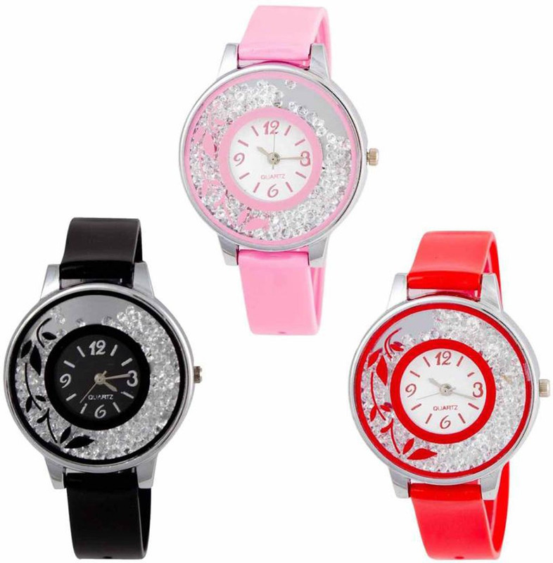 spirits 551 Black Pink Red-189 New Stylish Moveble Diamond Combo Watch For Girls & Women Analog Watch  - For Women