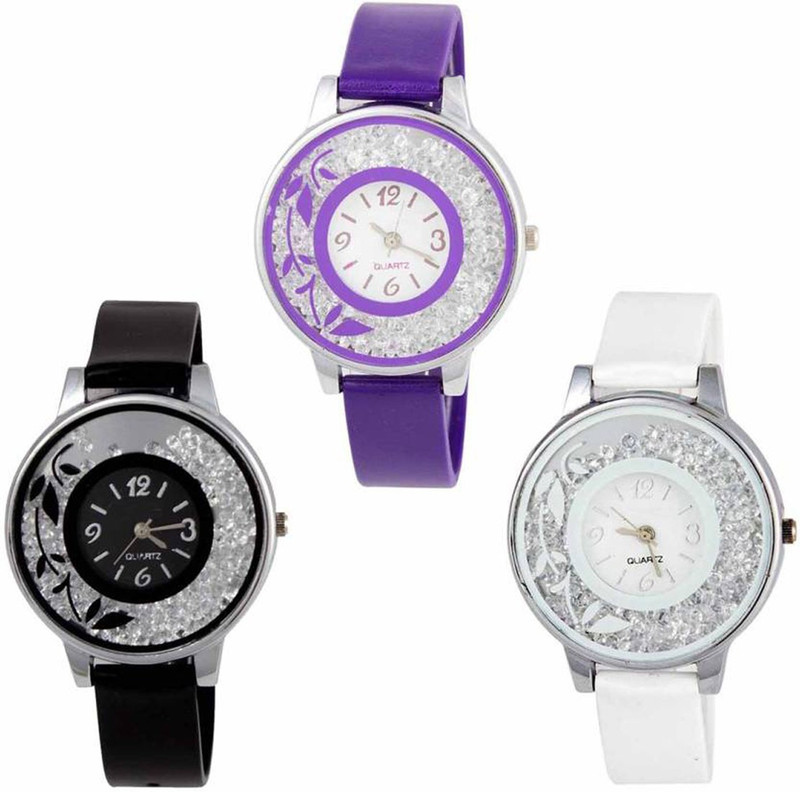 spirits 550 Black Purplel White-189 New Stylish Moveble Diamond Combo Watch For Girls & Women Analog Watch  - For Women
