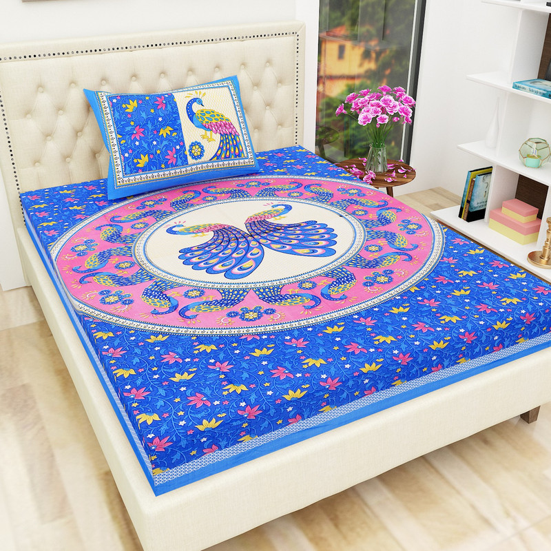 marudhara shop 144 TC Cotton Single Animal Bedsheet(Pack of 1, Blue)