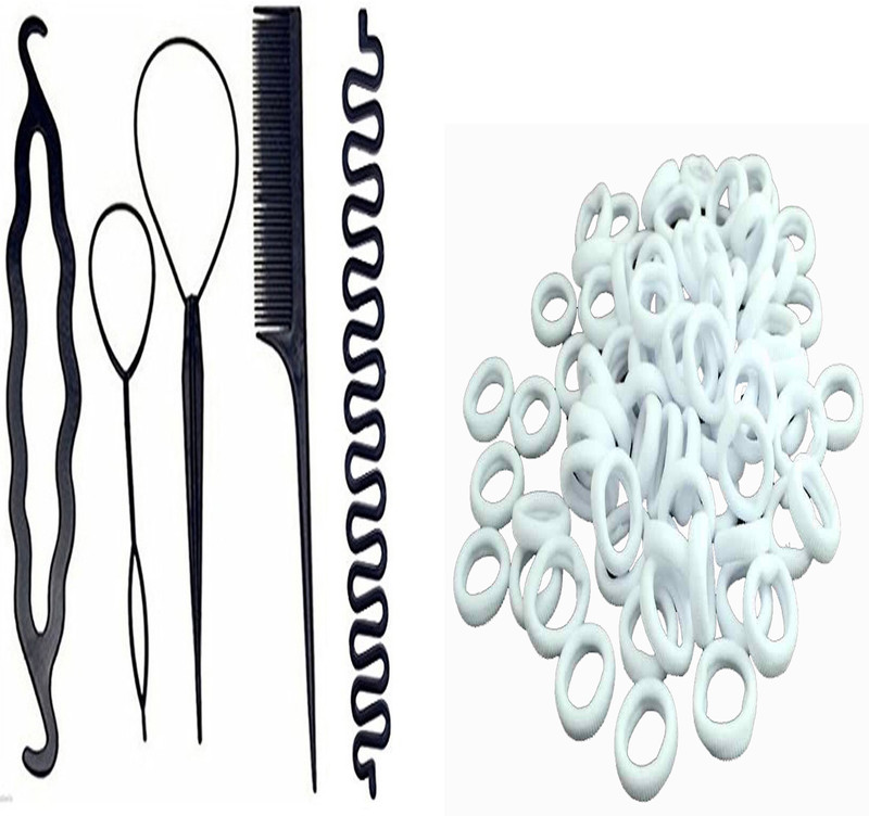 shivnath enterprises hair styling Topsy tail braid tool diy kit and multicolored cotton rubber band [35pcs] Rubber Band(Black, White)