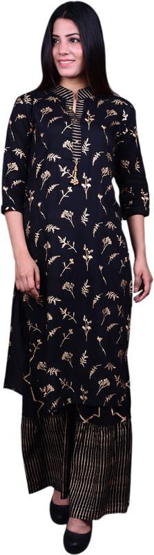 anki fashion Women Printed Straight Kurta(Black)