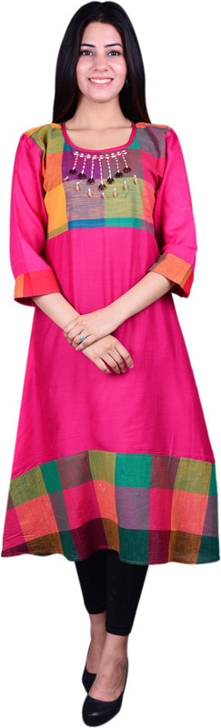 anki fashion Women Checkered A-line Kurta(Multicolor, Pink)