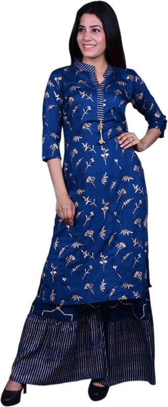 anki fashion Women Printed Straight Kurta(Blue)