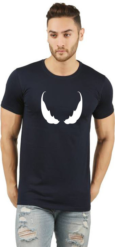mystics Printed Men Round Neck Dark Blue T-Shirt