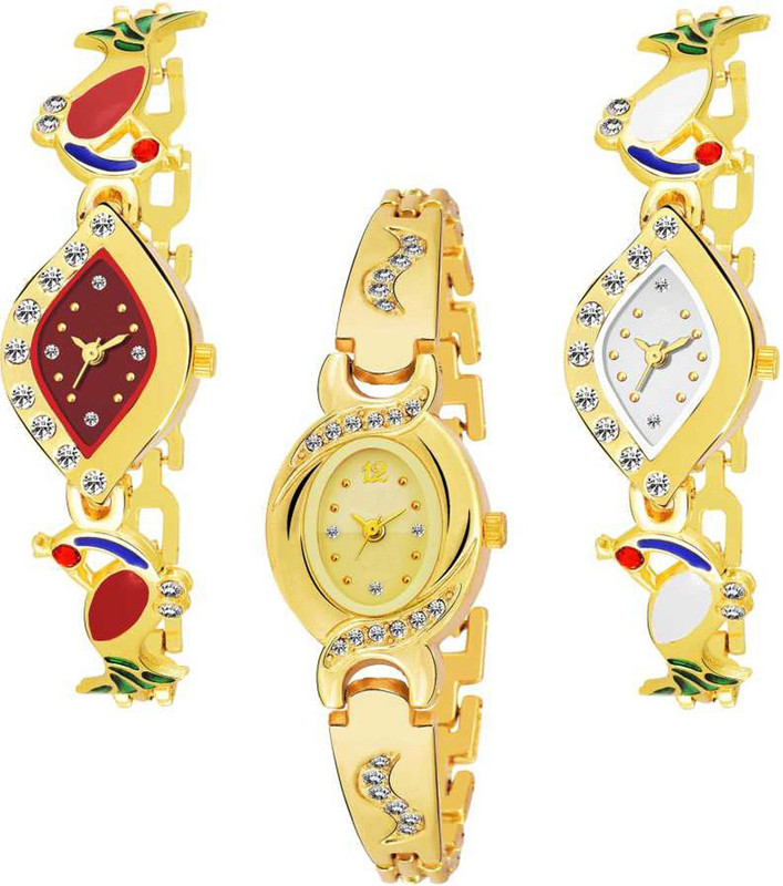spirits 591 RED WHITE DAIL GOLD AKS women Multi Color Dial Watches Combo Analog Watch Analog Watch  - For Women