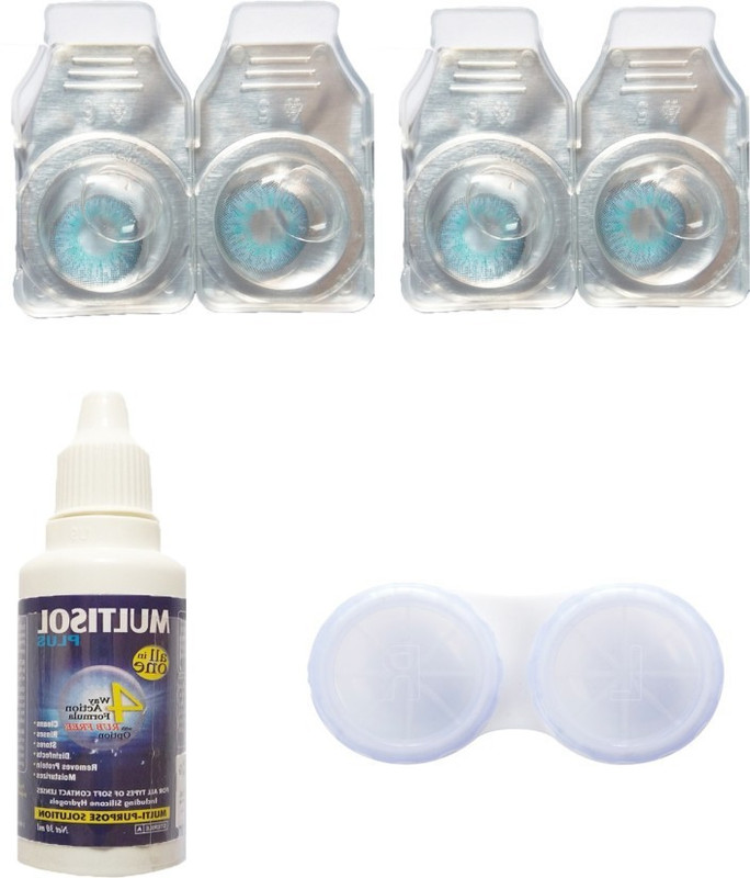 drr teleservices Aqva blue Eye contact lens Case and solution Monthly(0, Colored Contact Lenses, Pack of 3)