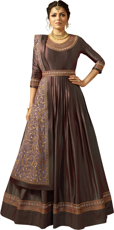 xenilla Satin Embroidered Salwar Suit Material(Semi Stitched)