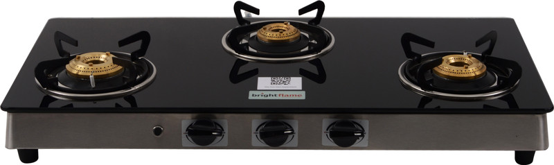 brightflame TULIP 3 BURNER Glass, Stainless Steel Automatic Gas Stove(3 Burners)
