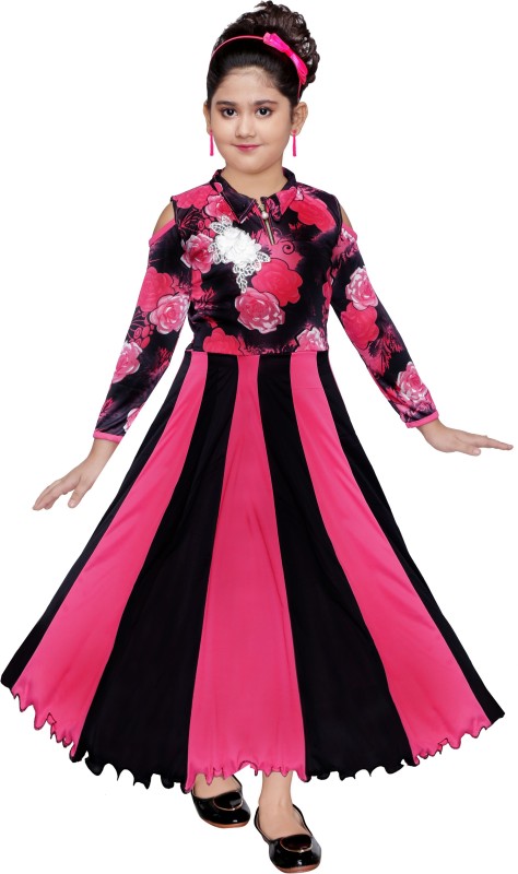 KAARIGARI Girls Maxi/Full Length Party Dress(Black, Full Sleeve)