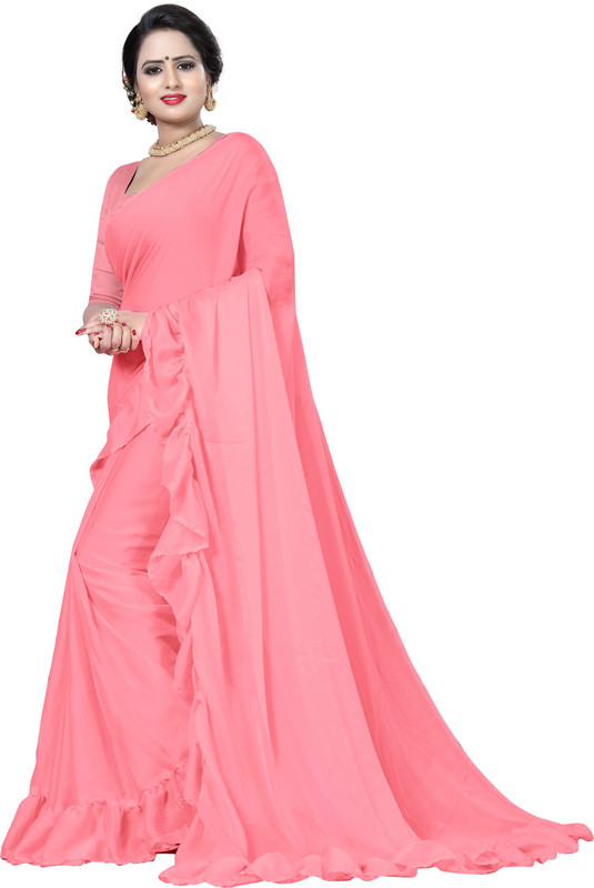 The Fashion Outlets Plain, Solid Bollywood Chiffon Saree(Pink)
