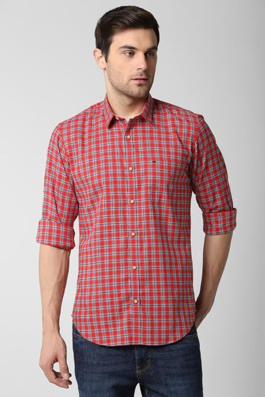 Buy Peter England Men Checkered Casual Orange Shirt Online at