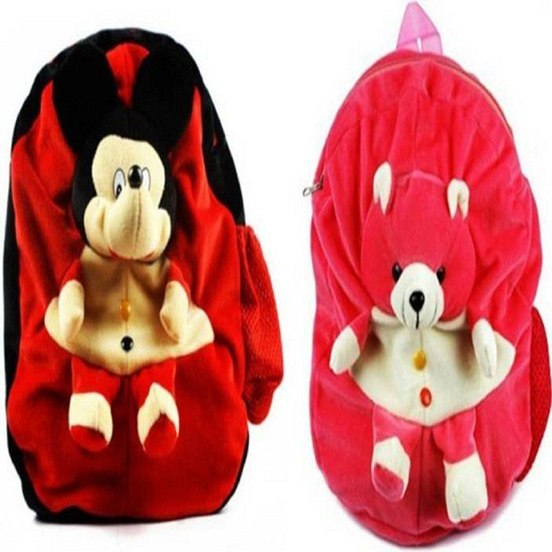 smarter perfect CUTE MICKEY & TEDDY SOFT TOY BAG COMBO - 14 inch  - 14 cm(Red)