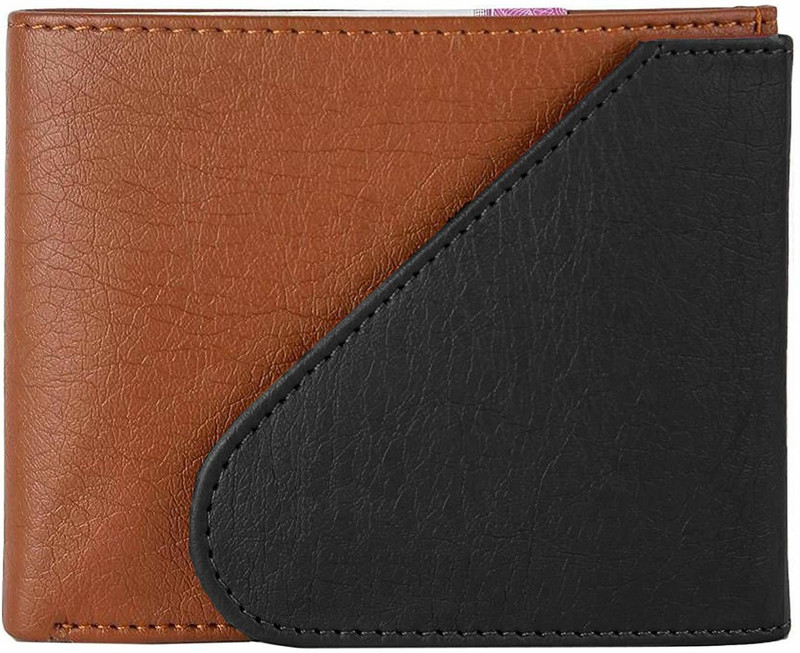 lusso pelle Men Black, Tan Artificial Leather Wallet(7 Card Slots)