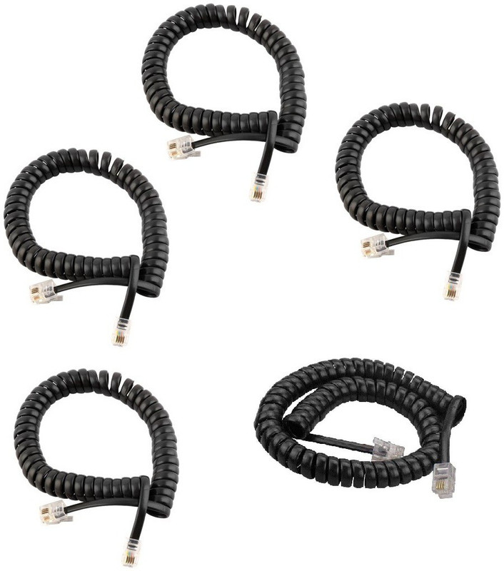 De-TechInn Durable & Flexible Stretchy Spiral Spring Lead Cord 1.5 m Network Cable(Compatible with Telephone, Intercom, Landlines, Black, Pack of: 5)