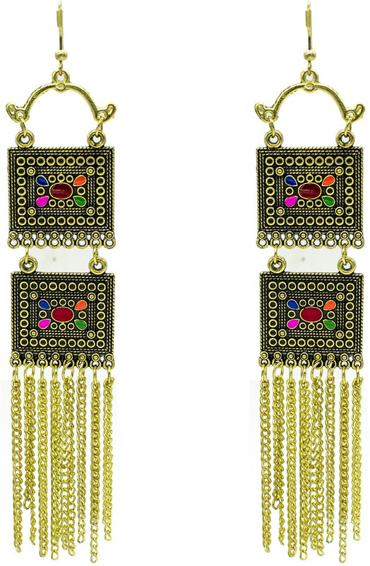 steeplook Tribal Collection - Oxidised Golden Earrings In Square Shape - Elegant & Bold Party Wear Earrings for Women and Girl Alloy Drops & Danglers, Earring Set, Drops & Danglers