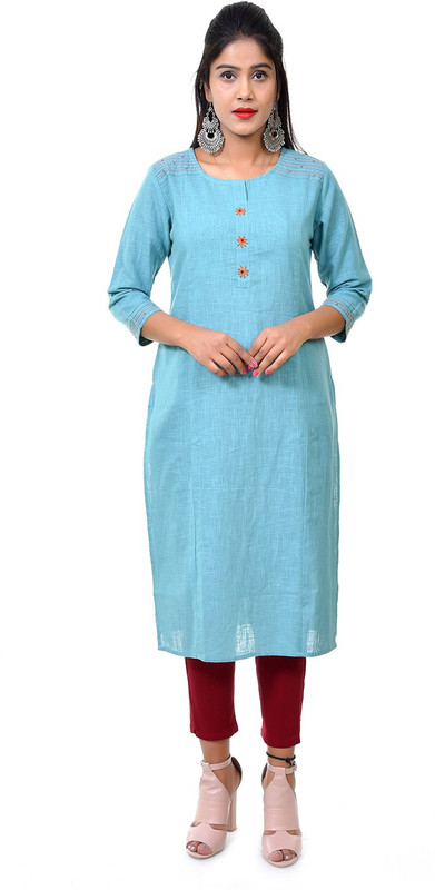 NIA AMORA Women Solid Straight Kurta(Blue)