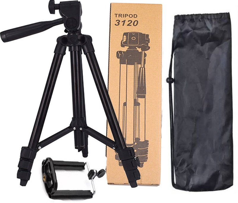 ms megaslim New Portable Adjustable Aluminium Lightweight Camera Stand Tripod-3120 With Three-Dimensional Head & Quick Release Plate For Video Cameras and mobile holder mount for Mobiles & Smartphones Tripod(Black, Supports Up to 1500 g)