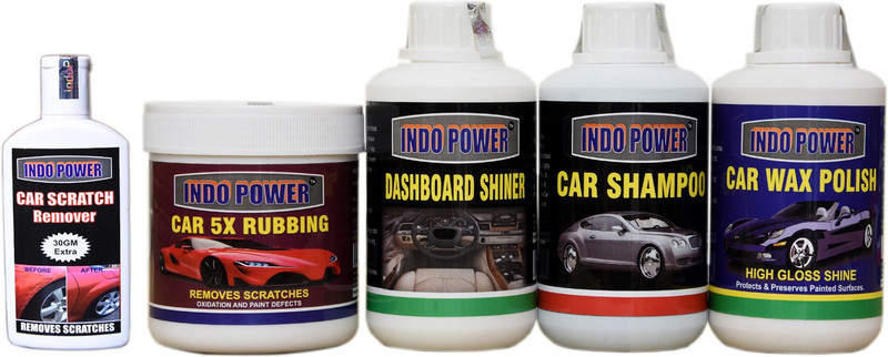 indopower DASHBOARD SHINER 250ml+ CAR 5X RUBBING POLISH 250ml+ CAR WAX POLISH 250ml+ CAR SHAMPOO 250ml+ scratch remover 100gm. CW215 Vehicle Interior Cleaner(1100 g)