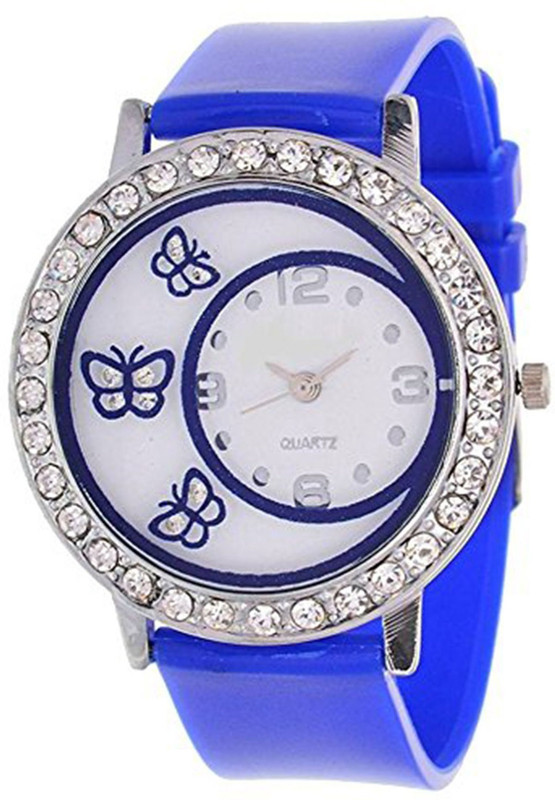 parish clerk 1125 WAT-BUTTERFLYGLASS-BLUE Attractive Diamond Analog Watch  - For Girls