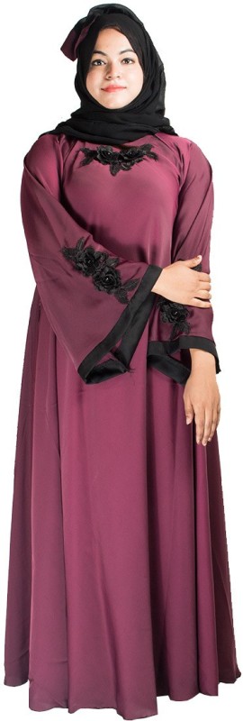 Modest City MODEST_ABAYA_000419 Nida High Quality Burqa Solid Abaya With Hijab(Maroon)