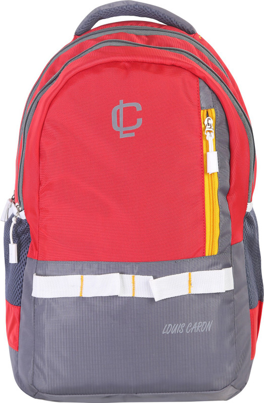 louis caron Unisex laptop backpack 30 L Backpack(Red, Grey)