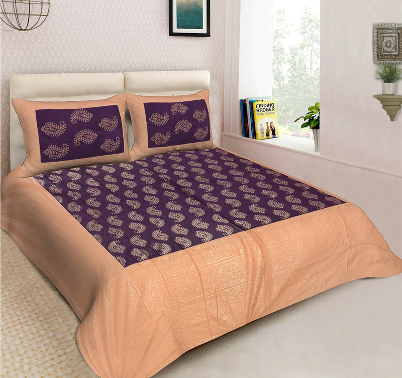 pittra4ever 400 TC Cotton Double Floral Bedsheet(Pack of 1, Purple)