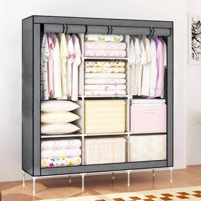 cromtail 6 + 2 Shelves 3 door 88130 Grey PP (Polypropylene) Collapsible Wardrobe(Finish Color - Grey)