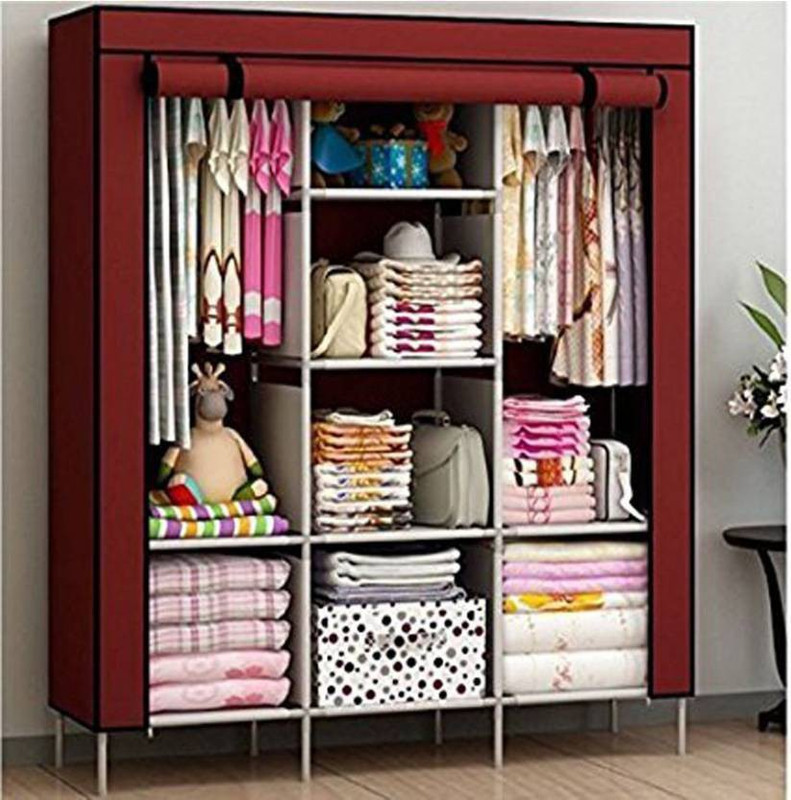 colcum Microfiber Collapsible Wardrobe(Finish Color - Maroon)