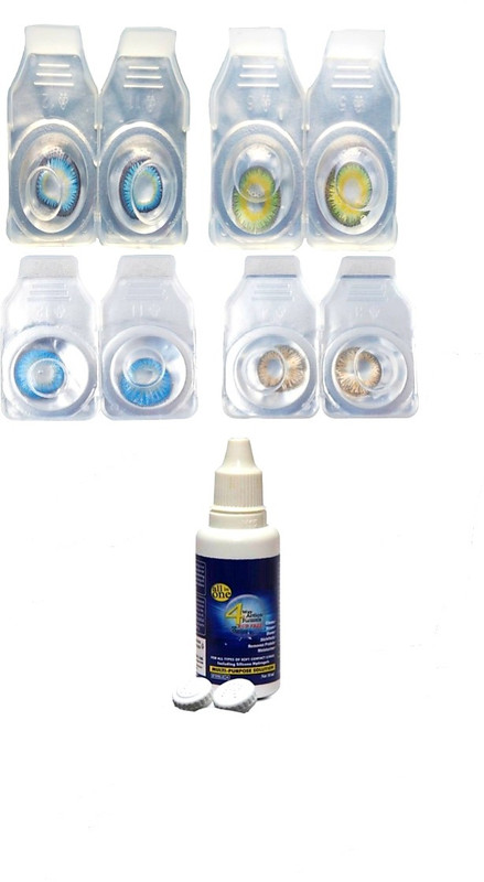drr teleservices Eye contact lens Case and moltisol solution Monthly(0, Colored Contact Lenses, Pack of 5)