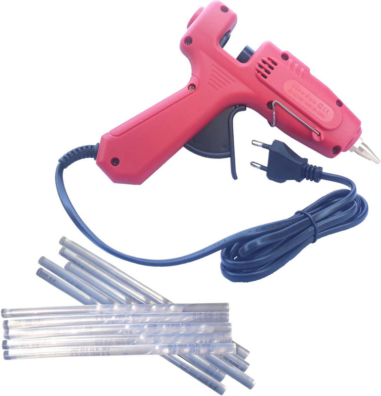 shop93 store Electric 80W Red Mini Hot Melt Glue Gun With 10 Pcs Hot Melt Glue Stick Standard Temperature Corded Glue Gun(10 mm)