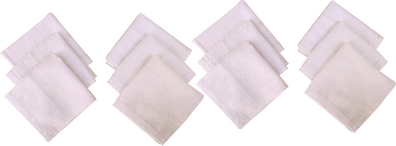saana Luxury (Plain white) Cotton Face Towels Handkerchief(Pack of 12)