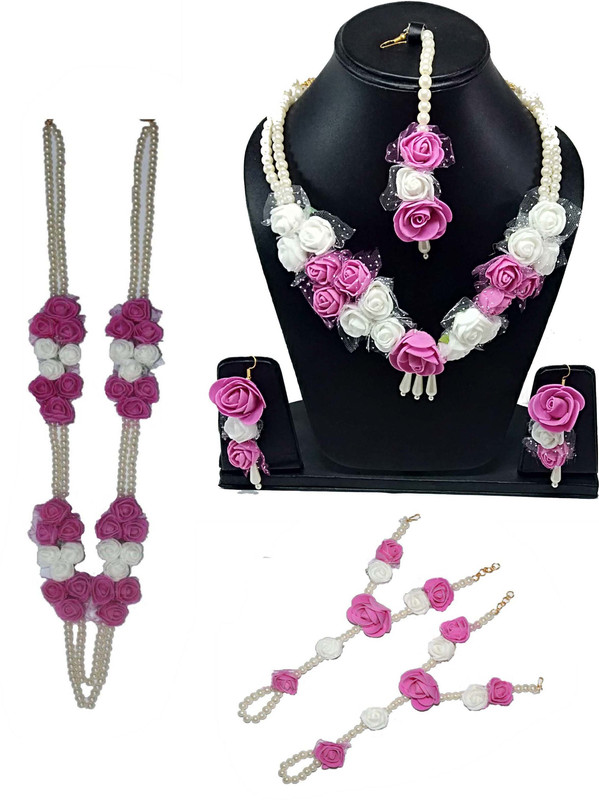 facet world Fabric Jewel Set(White, Pink)