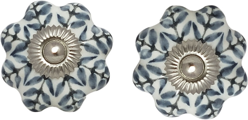 uv creation Set Of 8 Pieces Of Ceramic Knobs Grey Leafs Design - Knobs For Pulls Your Drawer , Window By UV Creations Ceramic Cabinet/Draw Pull(Grey Pack of 8)