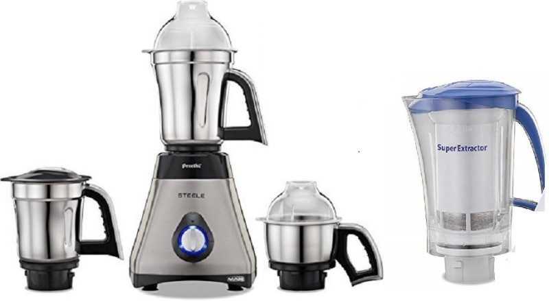 Preethi Steel Max With Super Extractor(MG-510) Jar 750 Juicer Mixer Grinder(Silver, Black, 4 Jars)