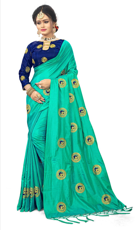 jiyan fashion retail Embroidered Banarasi Poly Silk Saree(Green)