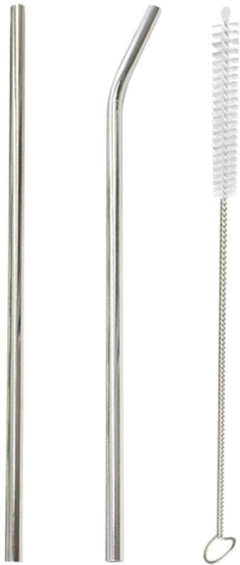 Garden of arts Straight Drinking Straw(Silver, Pack of 2)