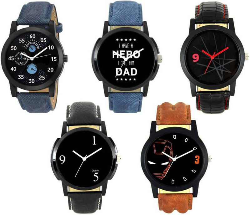 verge Multi Color Dial Leather Strap Watch 2-5-6-7-9 Combo Of 5 Watch - For Men Analog Watch  - For Boys