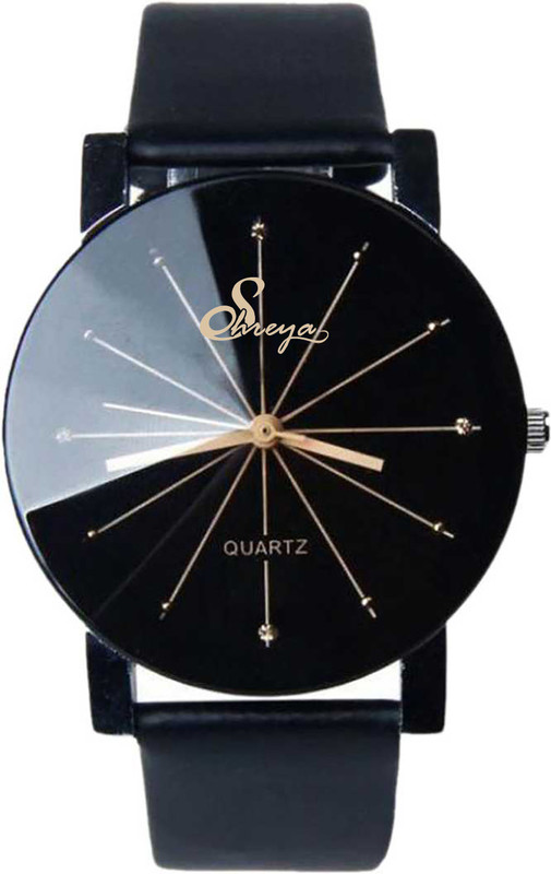 shreya Men's Fancy Diamond Glass Black Leather Analog Watch  - For Men