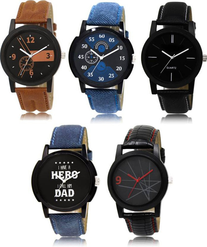 verge Multi Color Dial Leather Strap Watch 1-2-3-4-7 Combo Of 5 Watch - For Men Analog Watch  - For Boys