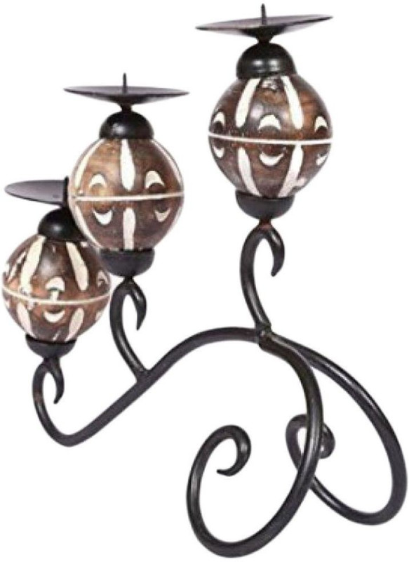 all crafts art diner candle stande Wood, Iron Candle Holder(Brown, Pack of 1)
