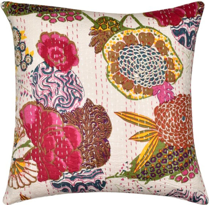 pinkcity craft work Floral Cushions & Pillows Cover(40 cm*40 cm, Red)