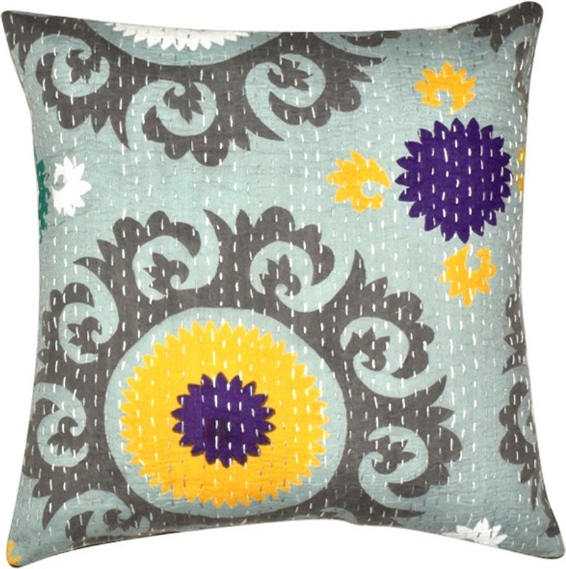 pinkcity craft work Floral Cushions & Pillows Cover(40 cm*40 cm, Grey)