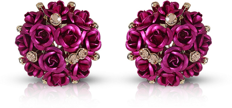 wedlock High Quality Floral Gold Plated Stylish Fancy Party Wear Earrings For Women & Girls Cubic Zirconia Copper Stud Earring