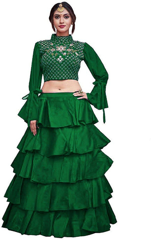 bandidhari fashion Embroidered Semi Stitched Lehenga & Crop Top(Green)