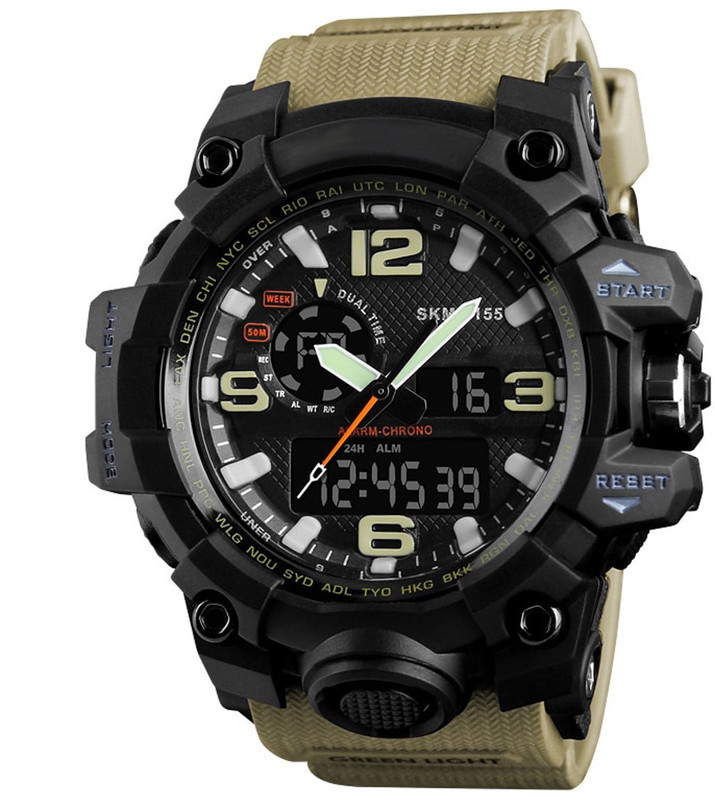 oneandonly1 AD-1155_Cream New Arrival Design Black Stap Sport Look Analog-Digital Watch  - For Boys