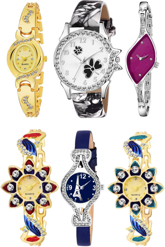 leaperd Party~Wear+Formal+Casual Multicolour Metal And Leather Strap ~45 For Women And Girls Analog Watch  - For Women