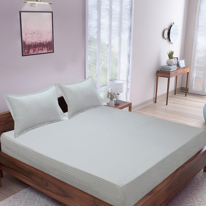Flipkart Perfect Homes 300 TC Cotton Double King Striped Bedsheet(Pack of 1, White)