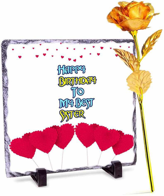 alwaysgift Best Sister Ever Stone Tile & Golden Rose Combo(Set of 2)