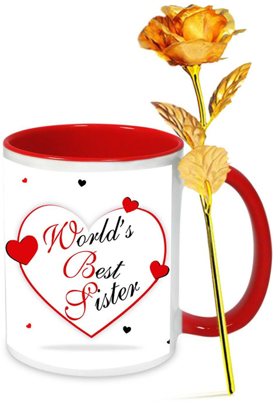 alwaysgift Happy Birthday Sister Mug & Golden Rose Combo(Set of 2)